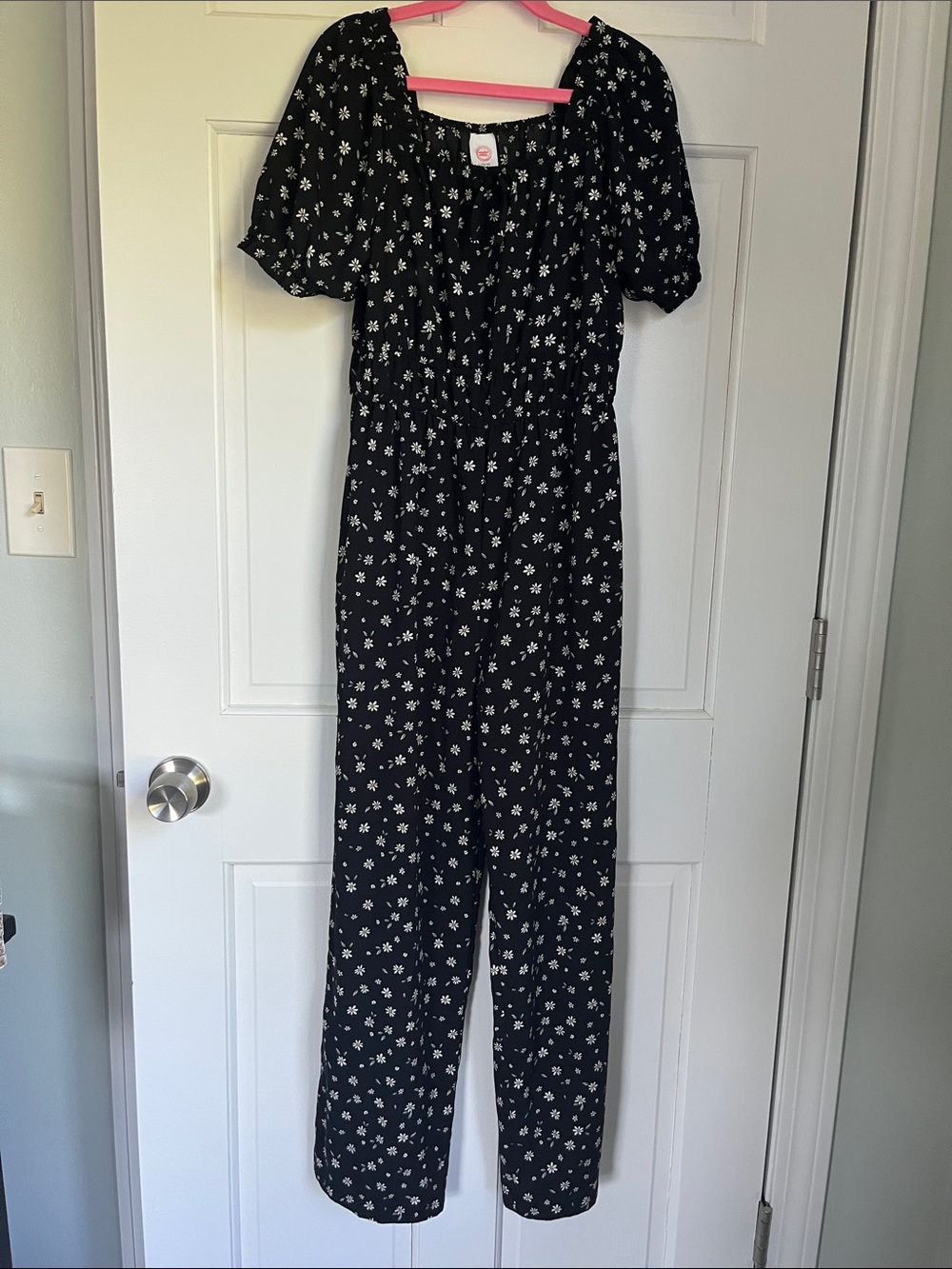 wonder nation Black Jumpsuit with White Floral Print